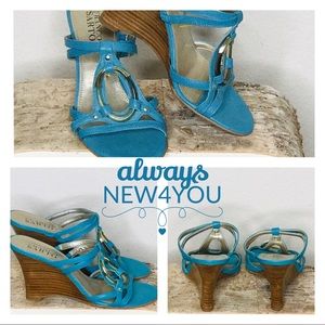 Turquoise slide, wedge sandals